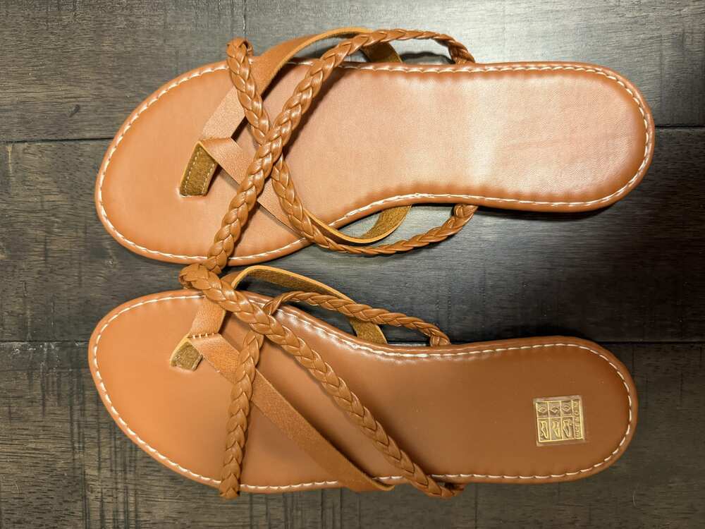 Womens Brown Braided-Strap Flat Sandals Size 7.5 (EU 38)